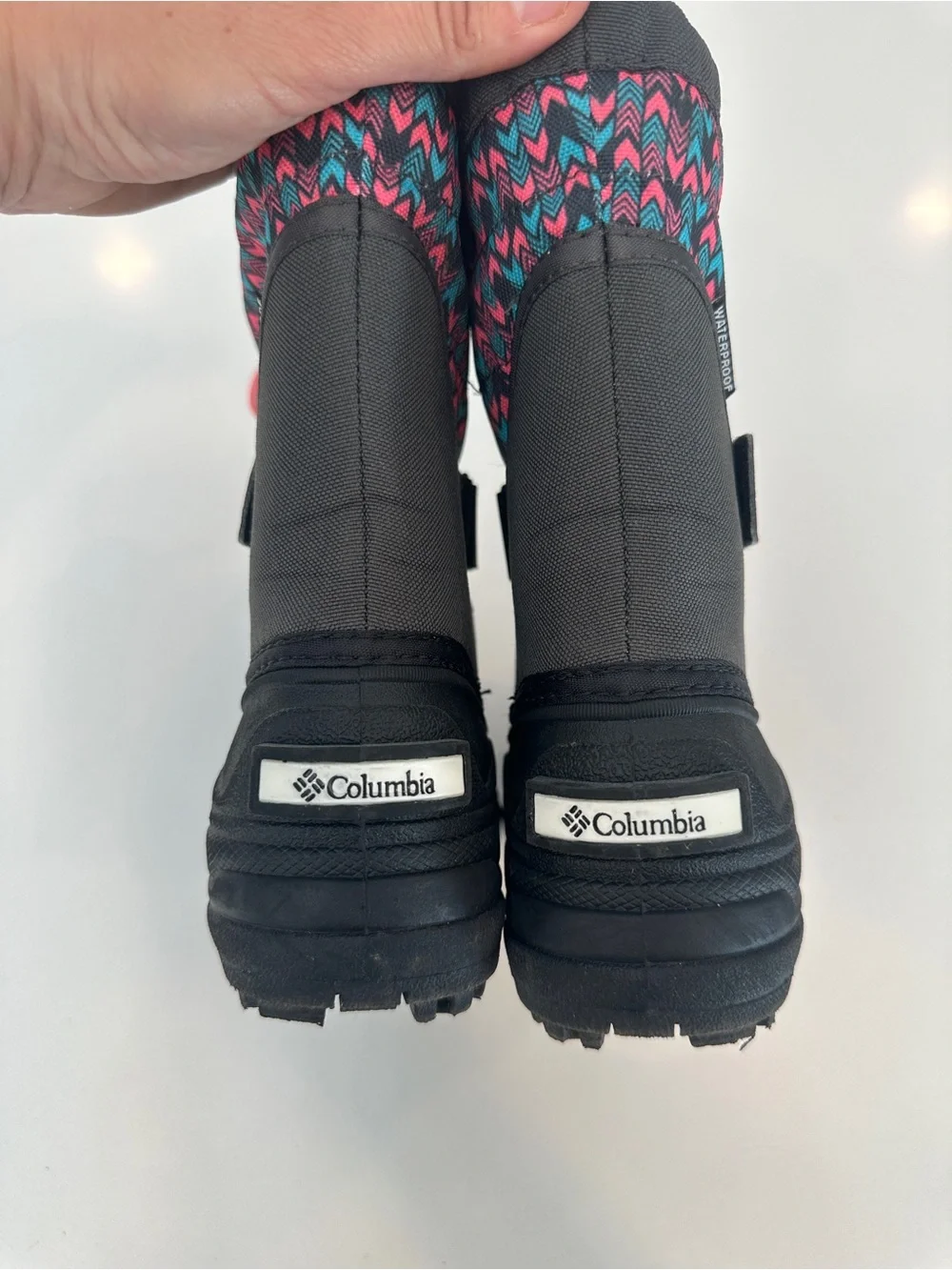 Columbia Gray Kids Snow Boots with Pink & Teal Chevron Cuff- toddler